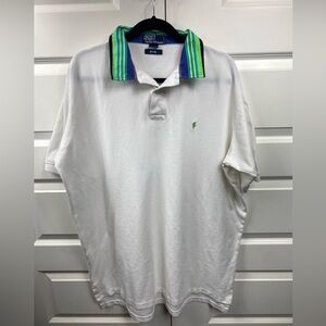 Ralph Lauren Polo Shirt BIG XXL White Green Pony Rugby Multicolored Collar